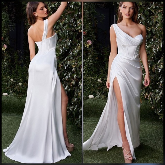 One shoulder corset satin wedding dress reception dress elopement engagement